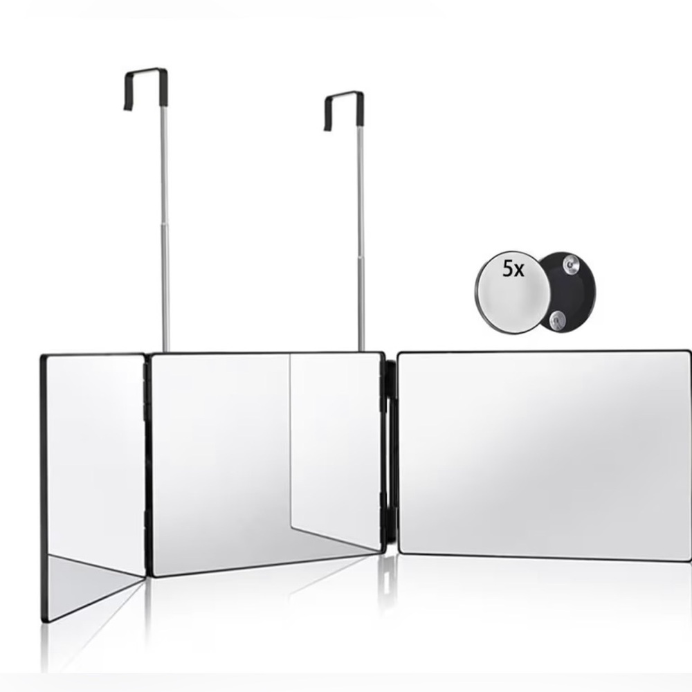 Tri-Fold Vanity Mirror with Magnifying Attachment